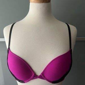 On Gossamer Mesh and Lace (Bump) It Up Bra 32C in “Purple”/Pink and Black/Silver